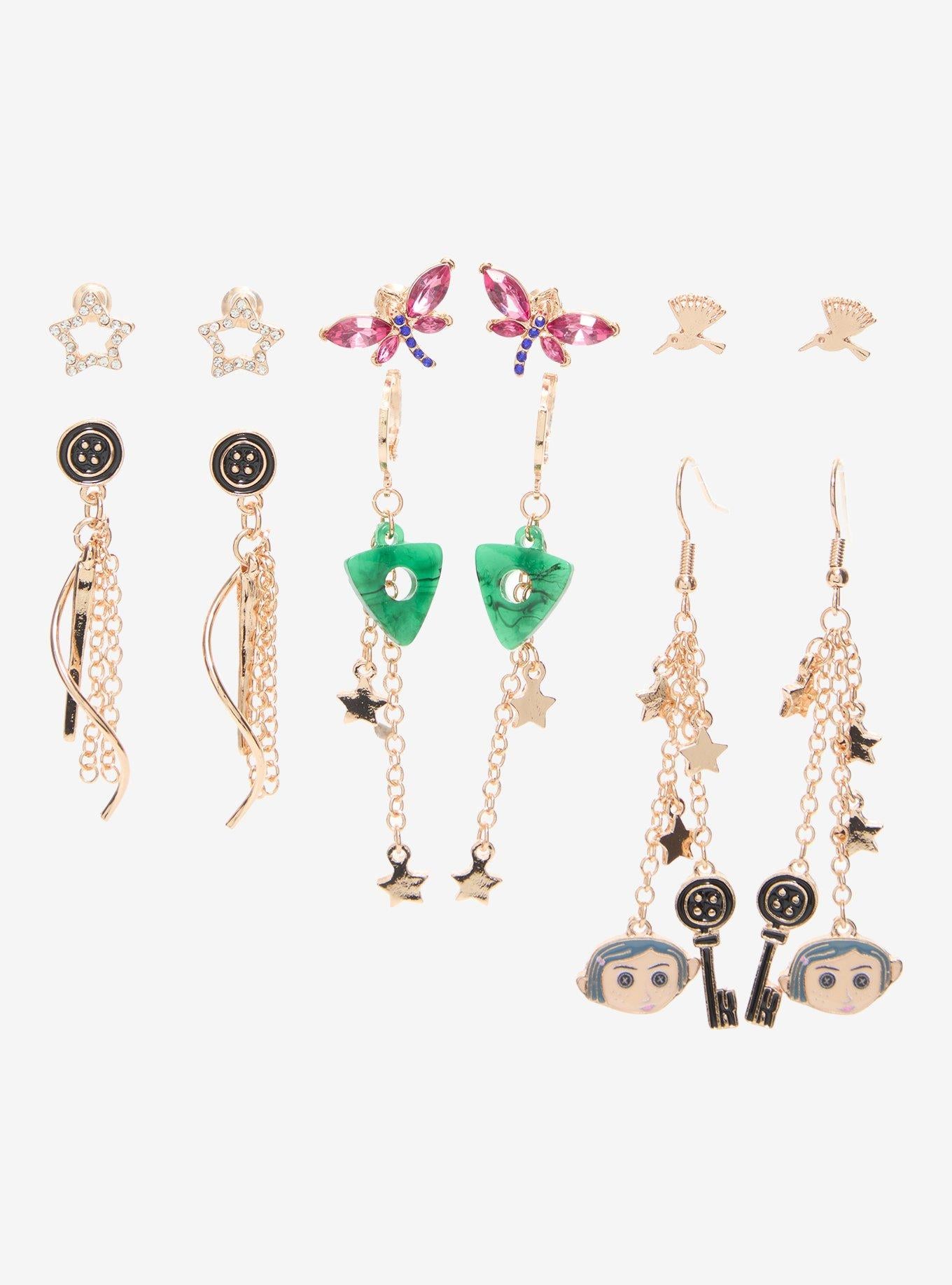 Set de aros de íconos dorados de Coraline