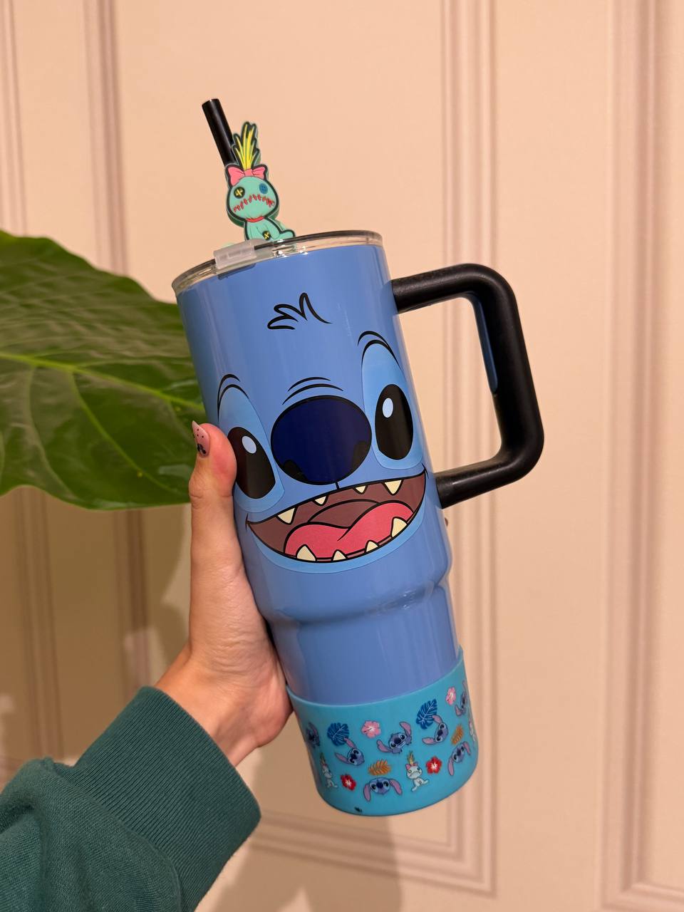 Vaso Térmico Stitch Azul con Tapa y Asa