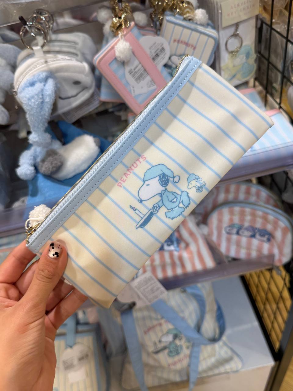Estuche Snoopy y Woodstock Rayas Azules