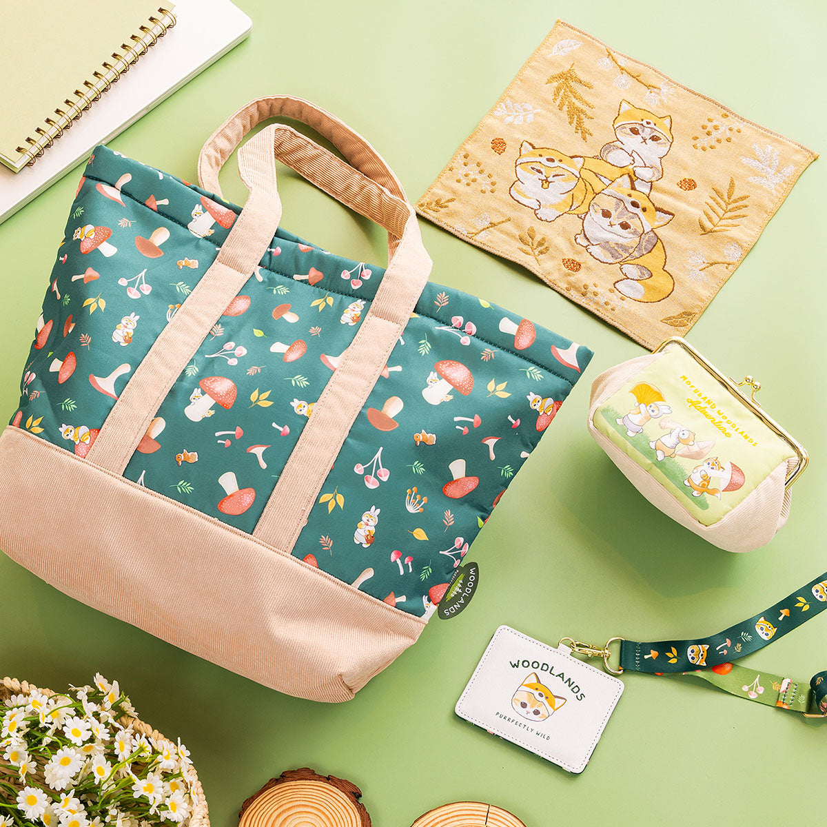 Bolso tote mofusand WOODLANDS con gatitos y hongos