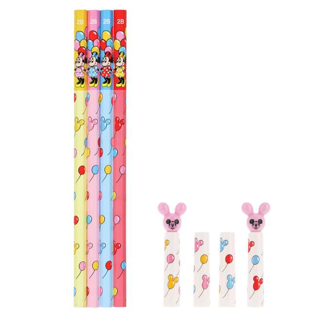 Set de 4 lápices 2B con capuchones de Mickey y Minnie
