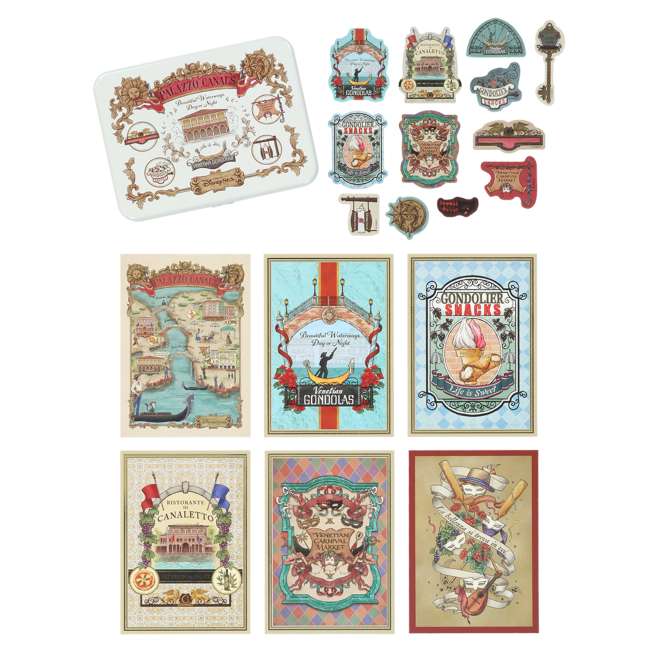 6 postales Disney Story Beyond con lata de stickers