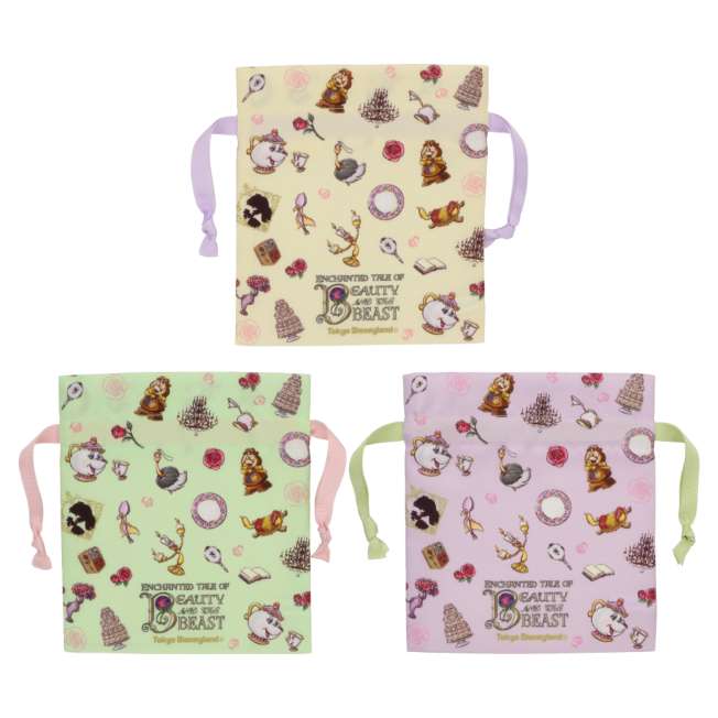 Set de 3 bolsas con cordón La Bella y la Bestia