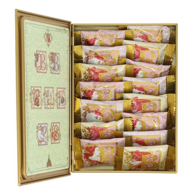 Chocolates en lata tipo libro de La Bella y la Bestia