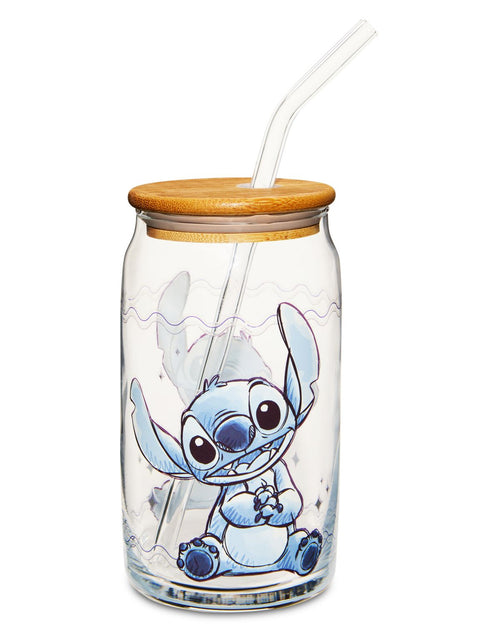 Vaso de vidrio Stitch con bombilla 16 oz