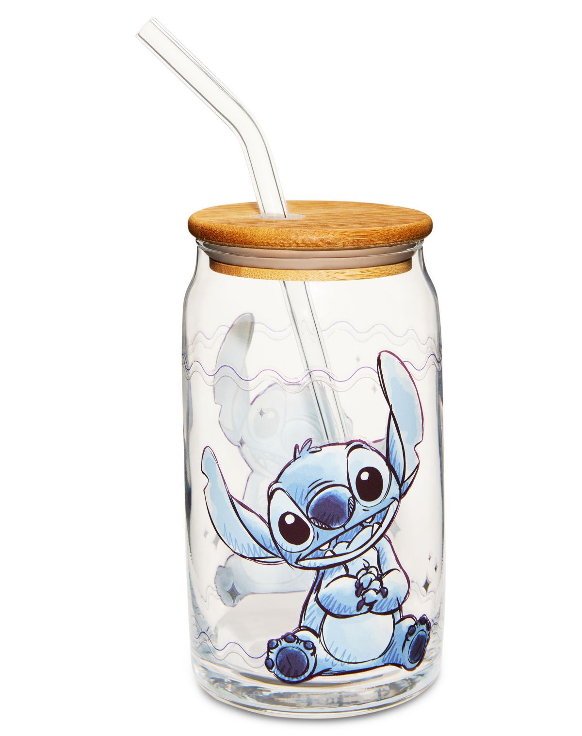 Vaso de vidrio Stitch con bombilla 16 oz