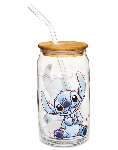 Vaso de vidrio Stitch con bombilla 16 oz
