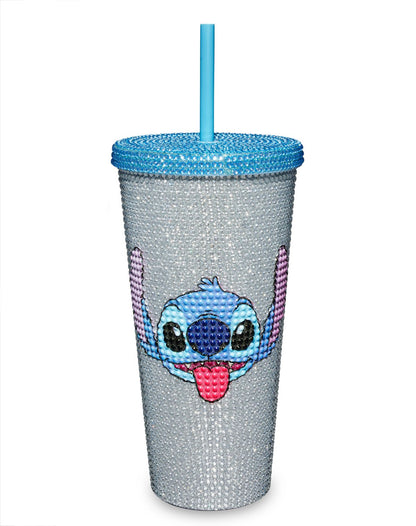 Vaso con brillantes de Stitch y bombilla, 20 oz