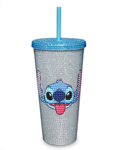 Vaso con brillantes de Stitch y bombilla, 20 oz