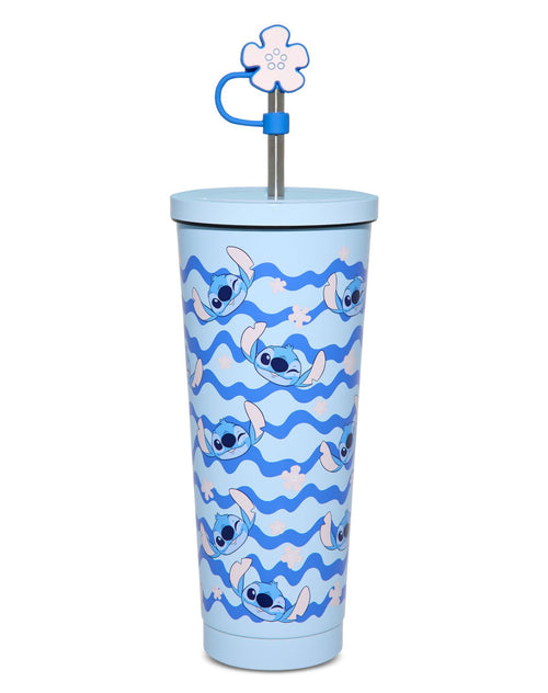 Vaso floral de Stitch con bombilla y adorno, 24 oz