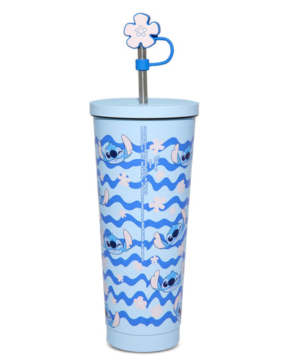 Vaso floral de Stitch con bombilla y adorno, 24 oz