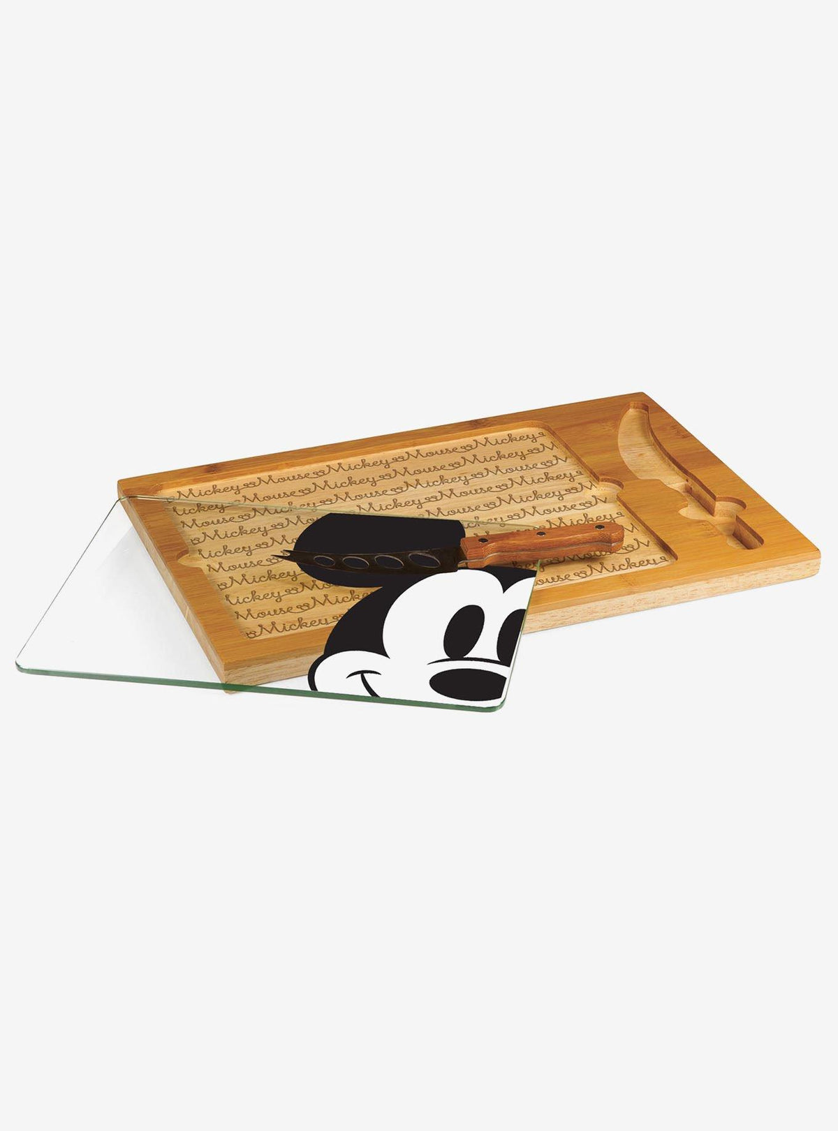 Bandeja de vidrio Mickey Mouse con set de cuchillos