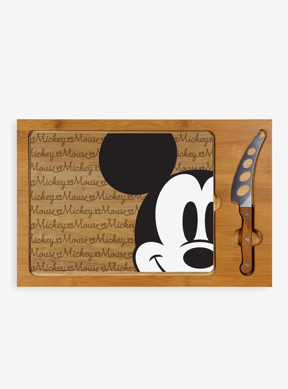 Bandeja de vidrio Mickey Mouse con set de cuchillos