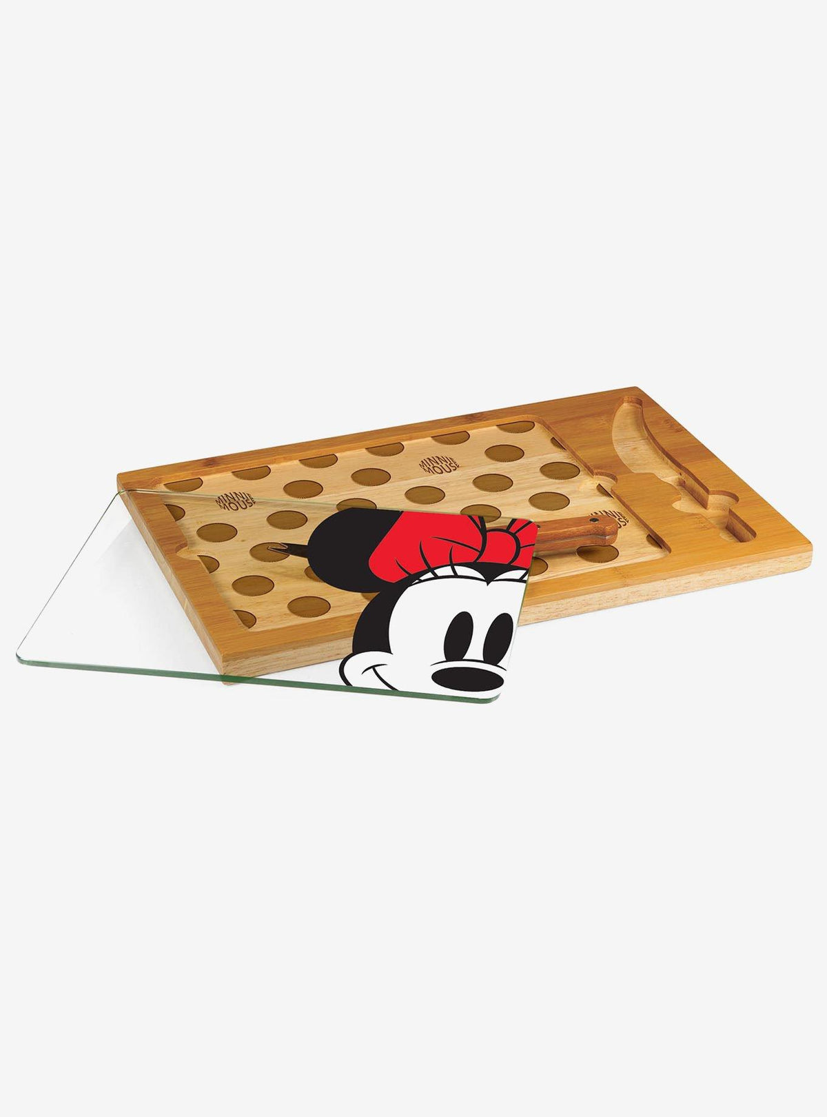Bandeja con cubierta de vidrio y cuchillo Minnie Mouse