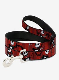 Correa roja a rayas para perro de Jack Skellington