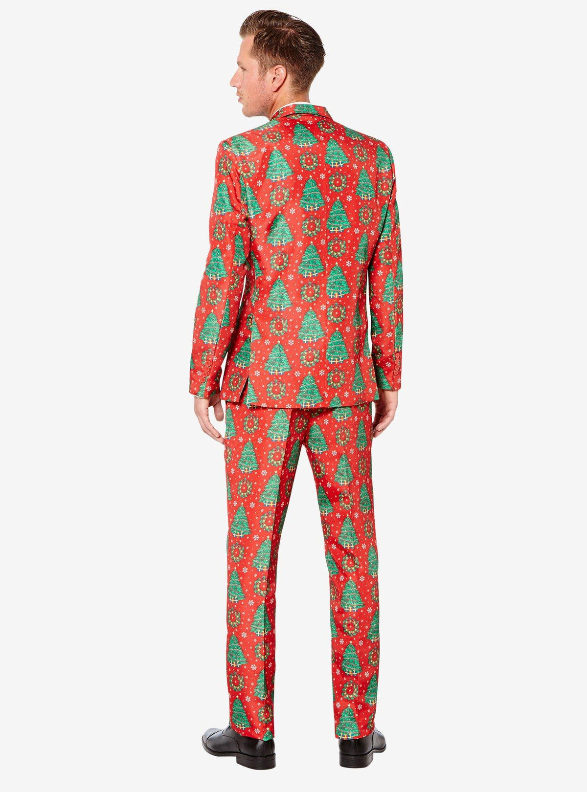 Traje navideño rojo con árboles de Navidad para hombre