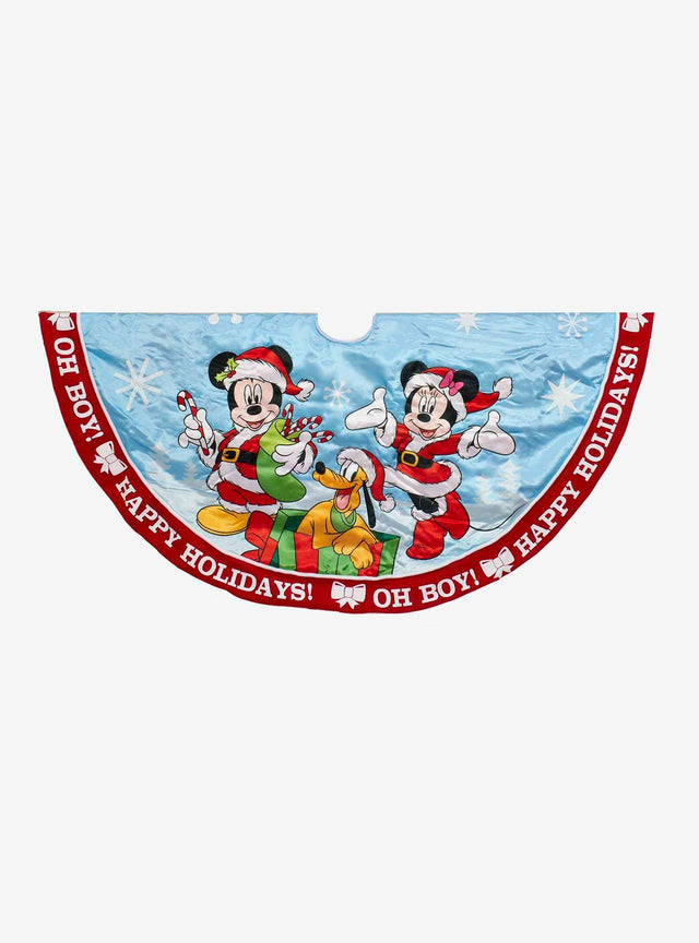 Faldón navideño satinado Disney de Mickey y Minnie
