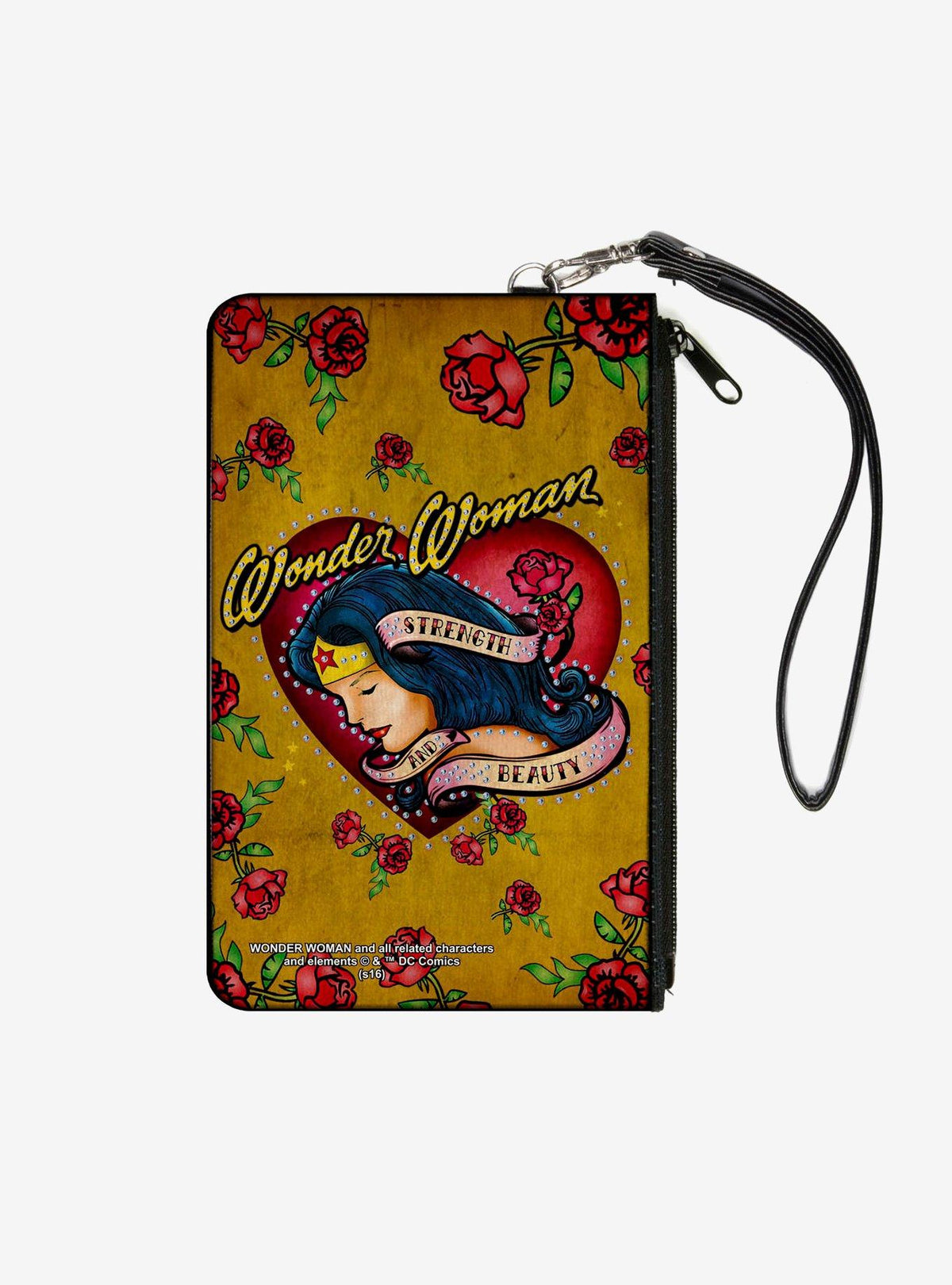 Billetera clutch con tachas de Wonder Woman