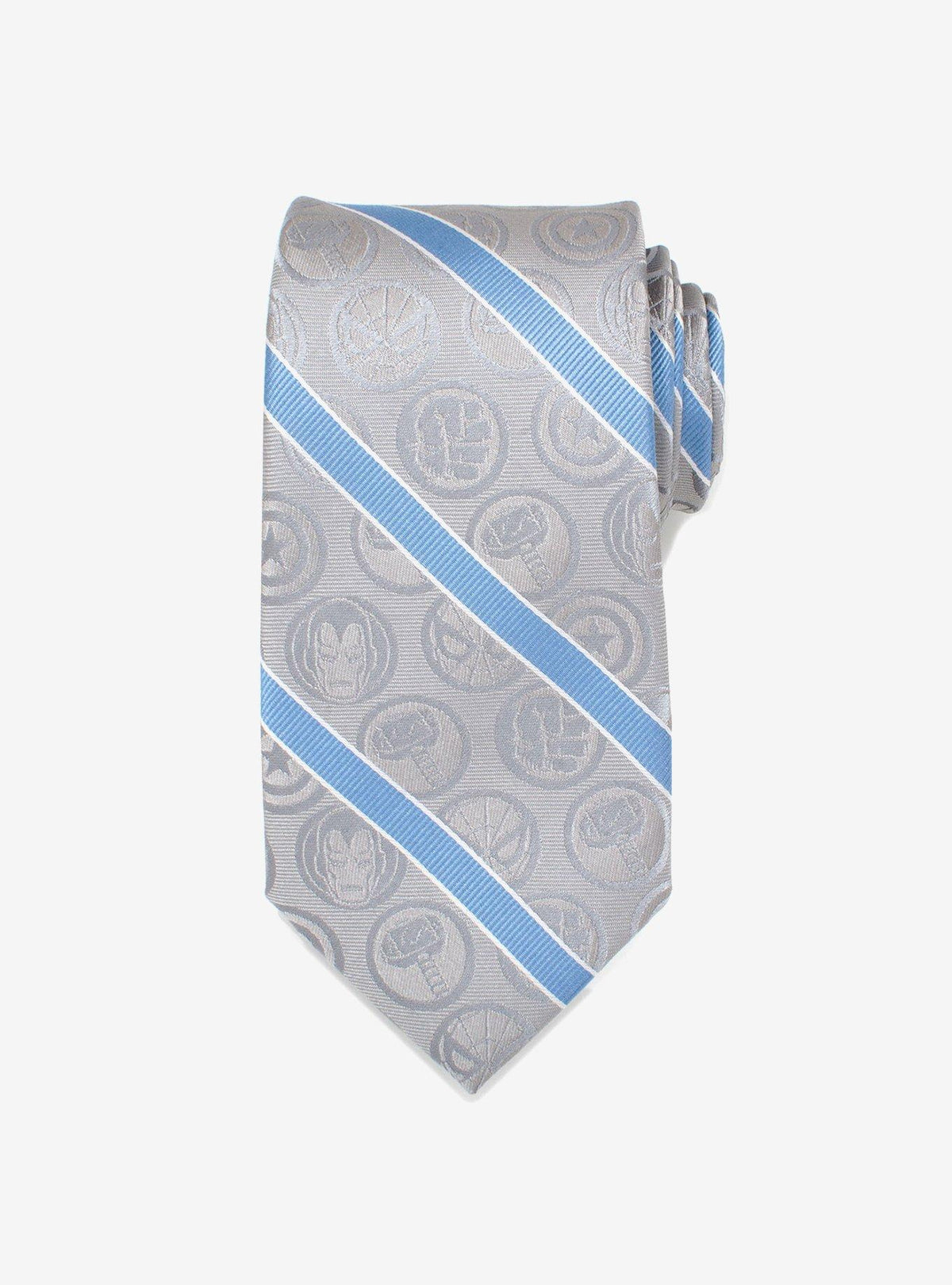 Corbata Marvel Comics gris y azul a rayas
