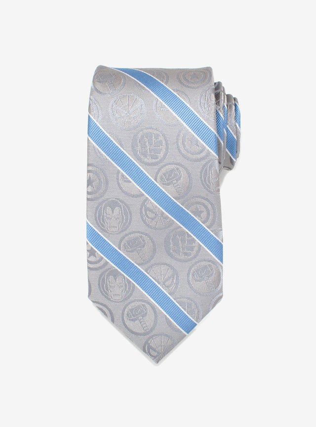 Corbata Marvel Comics gris y azul a rayas