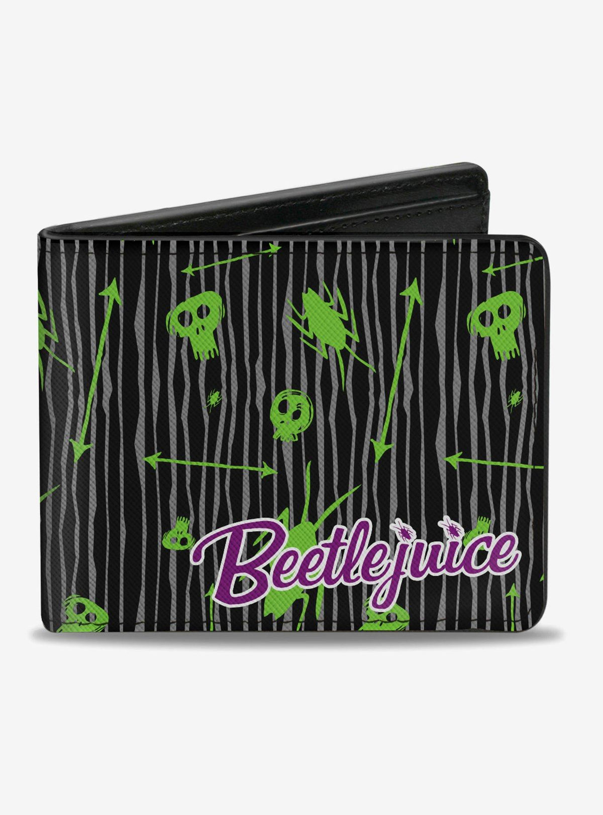 Billetera plegable Beetlejuice con doodles de cráneos de cucaracha