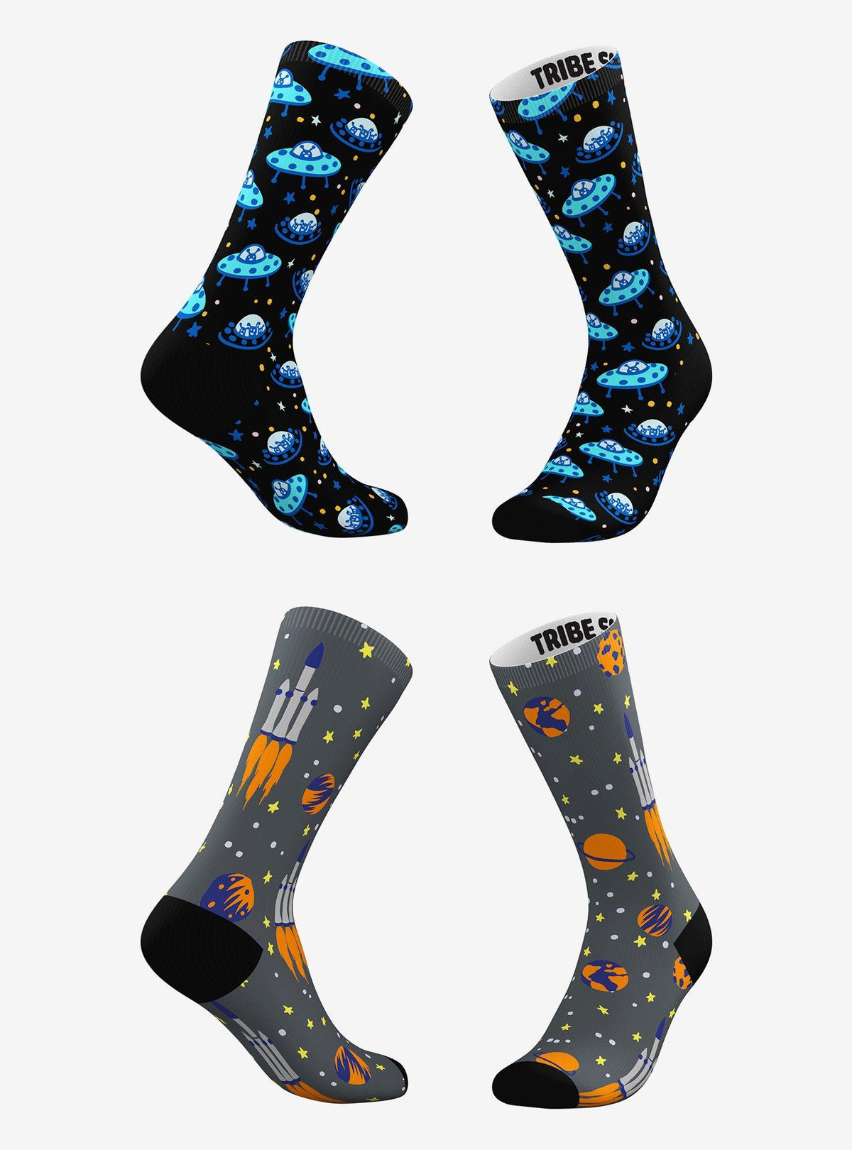Calcetines OVNI azul y cohete gris, 2 pares