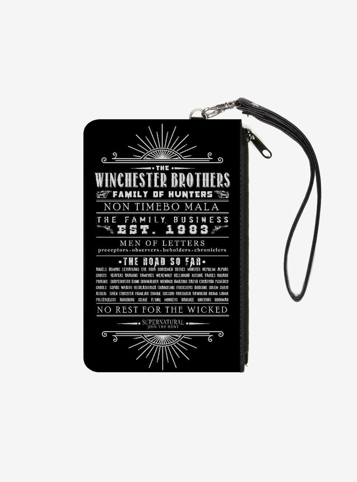 Billetera tipo clutch de Supernatural con frases
