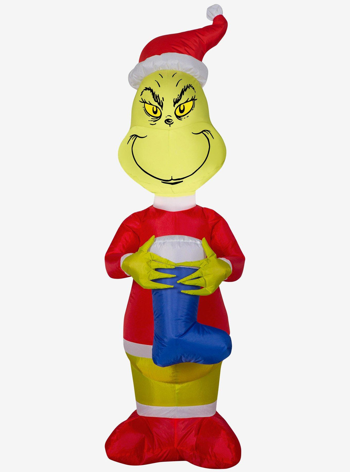 Inflable pequeño del Grinch con calcetín azul