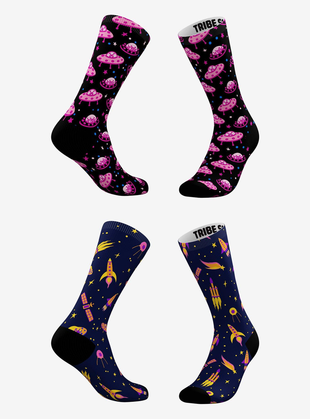 Calcetines rosados de ovnis y cohetes, 2 pares