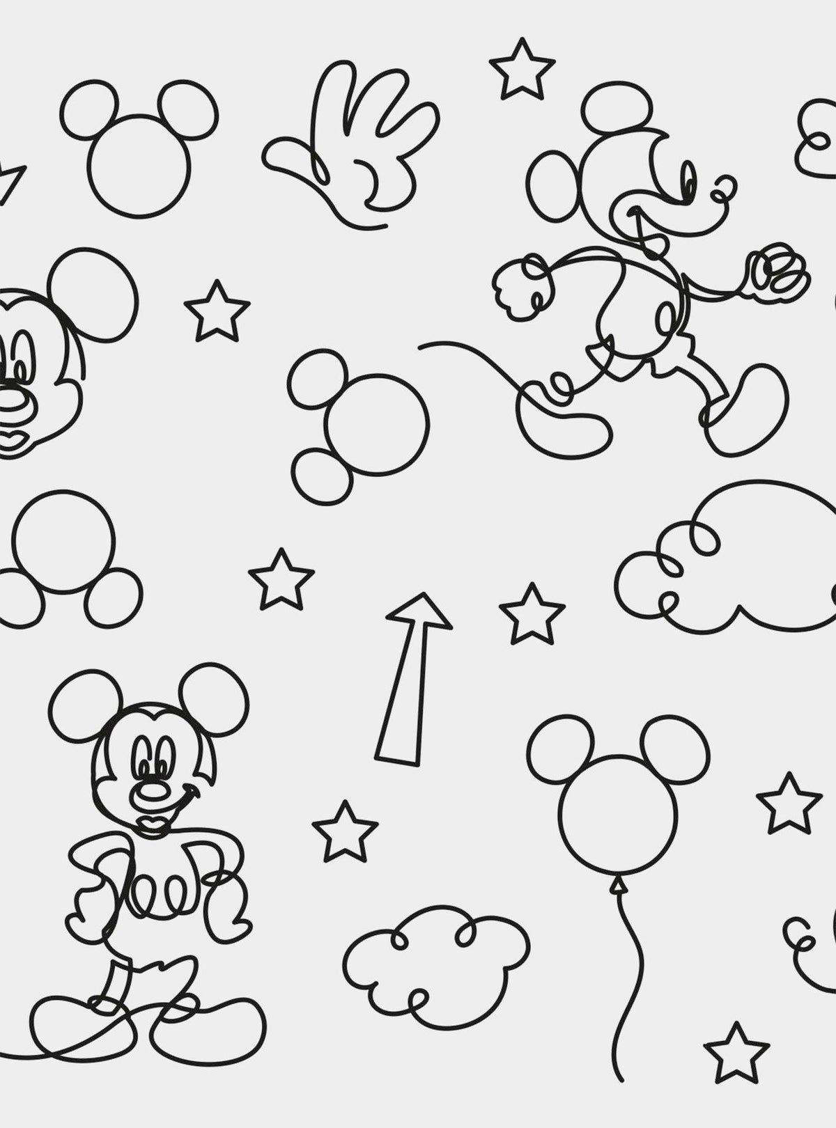 Papel mural adhesivo Mickey Mouse en blanco y negro