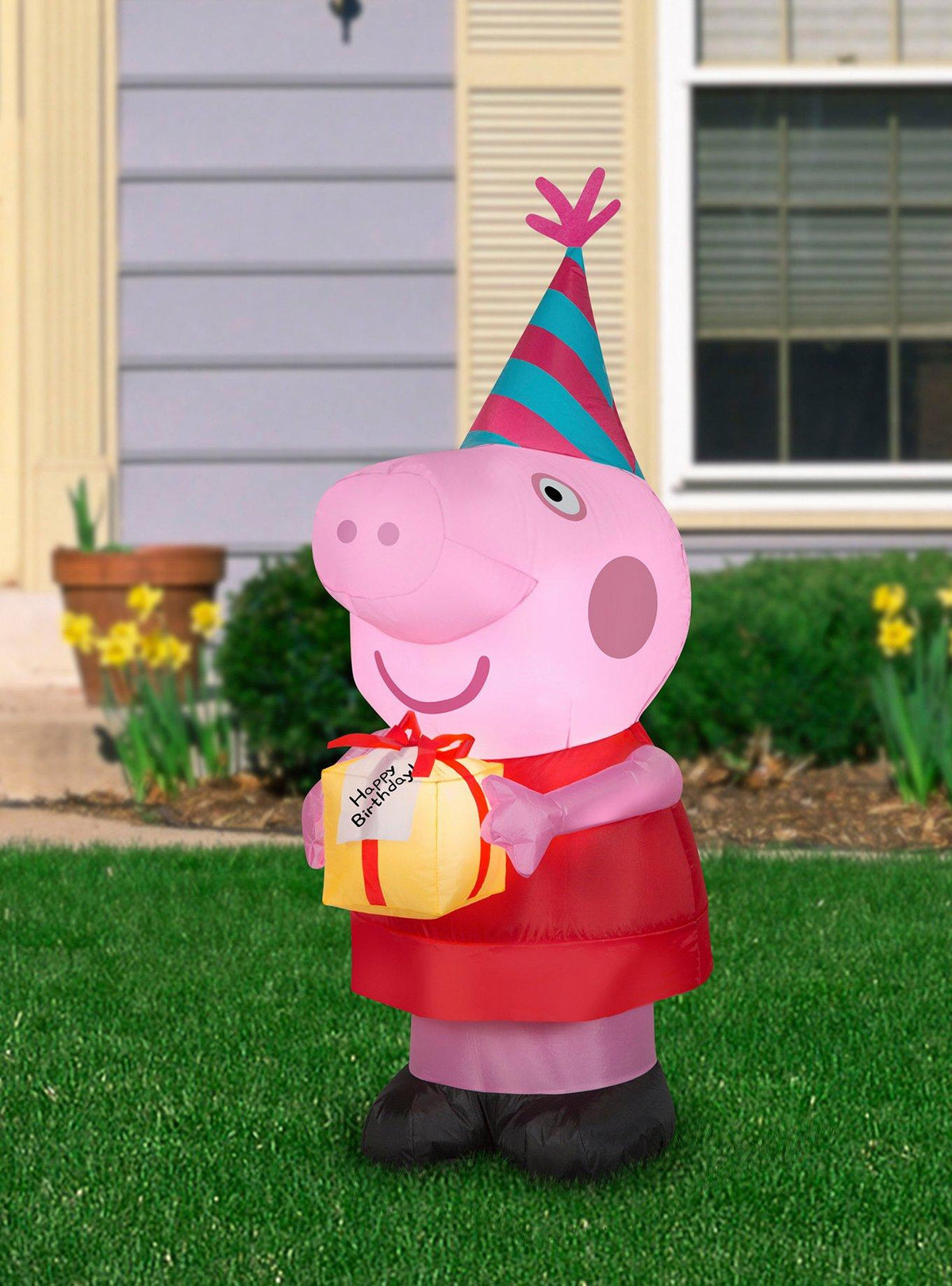 Decoración inflable de Peppa Pig con torta de cumpleaños