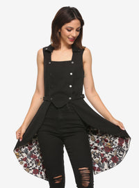 Chaleco negro largo con broches y espalda dividida