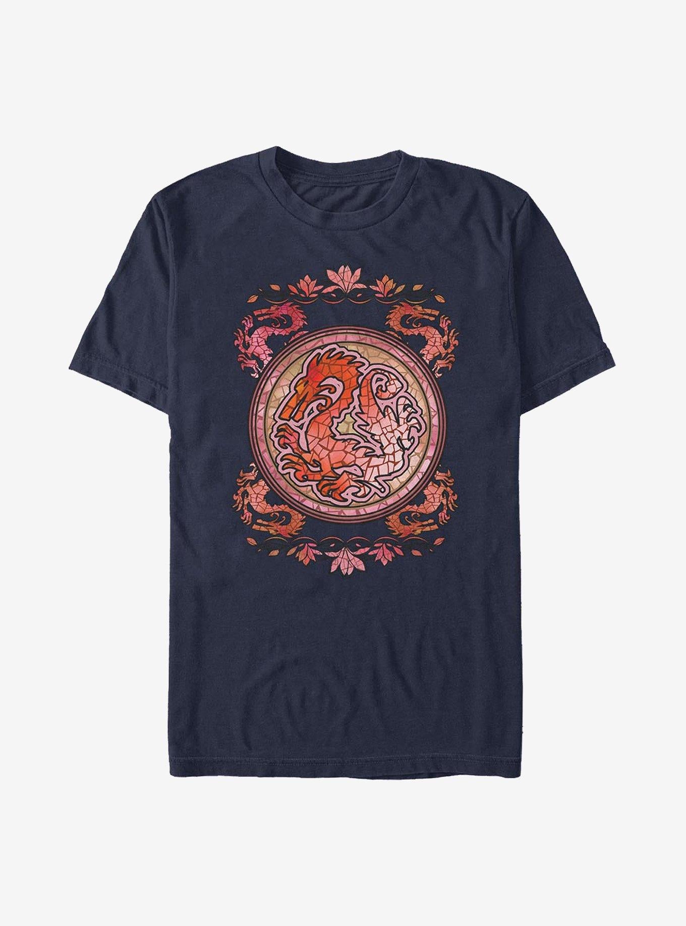 Polera Disney Mulan con diseño de vitral de Mushu