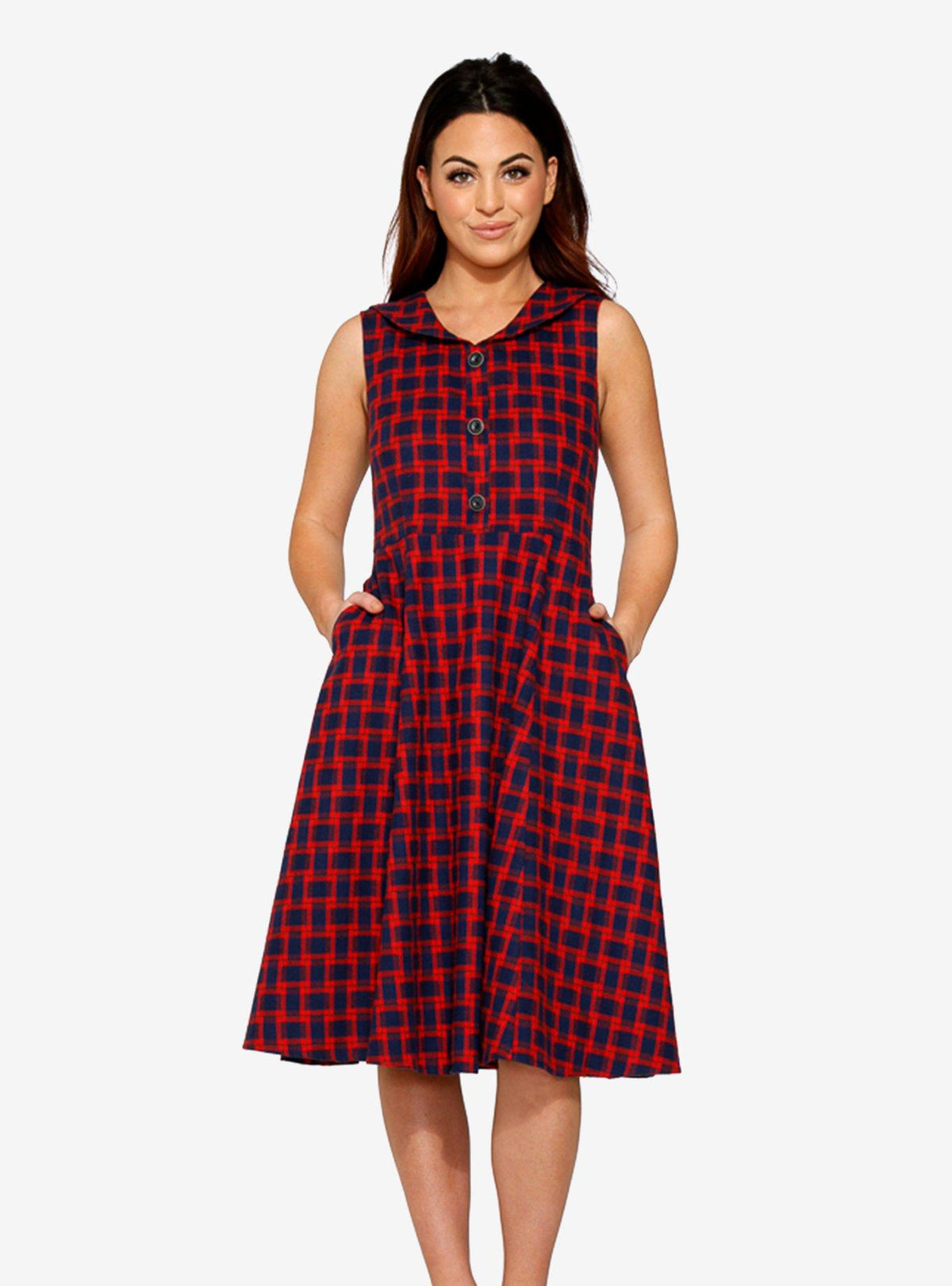 Vestido rojo a cuadros con falda con vuelo
