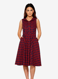 Vestido rojo a cuadros con falda con vuelo