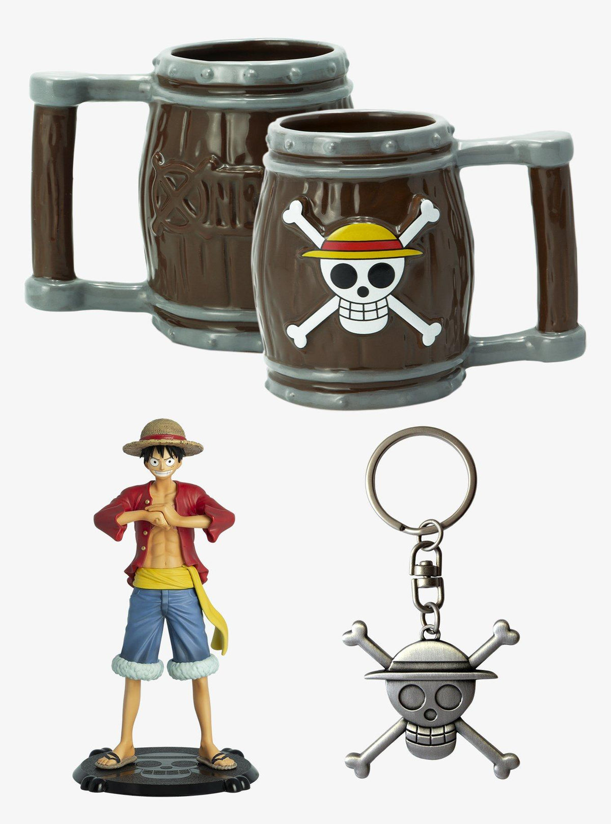 Set One Piece con figura de Luffy, taza y llavero