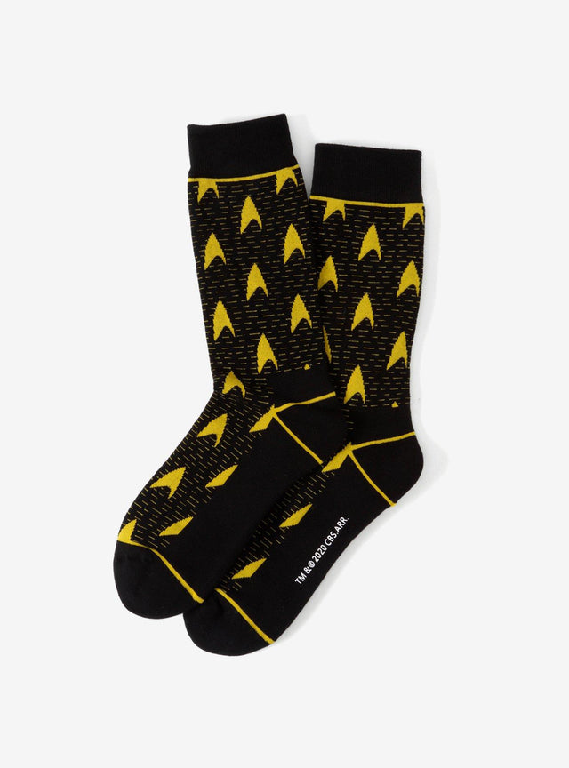 Calcetines negros Star Trek con escudos delta amarillos