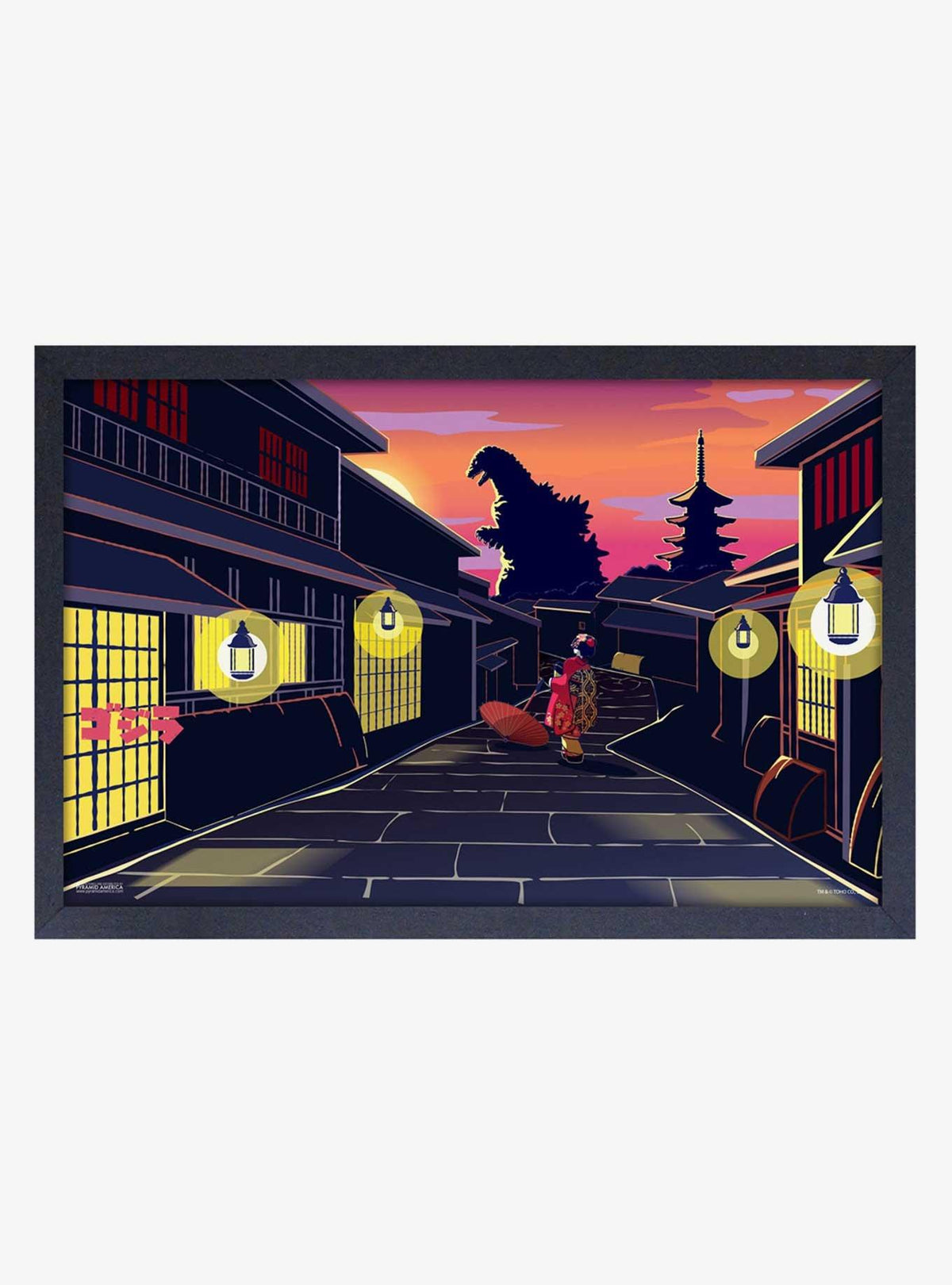 Cuadro enmarcado de Godzilla con kimono
