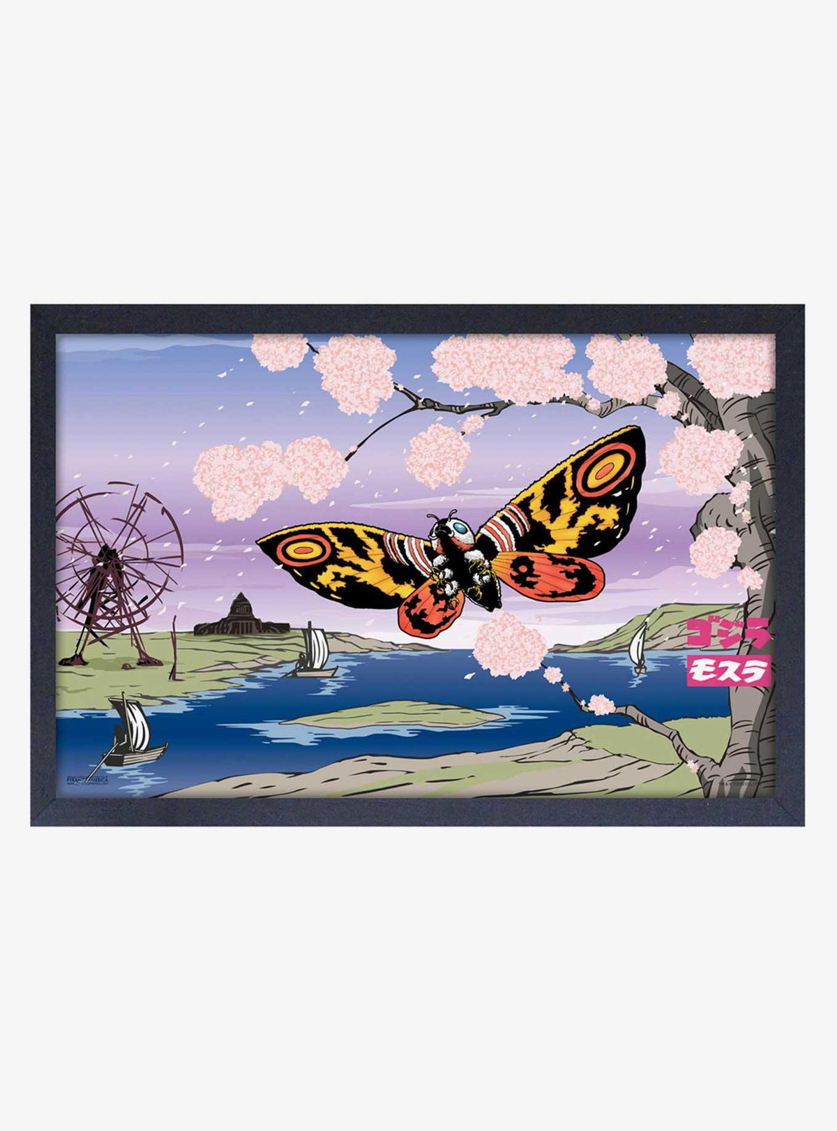 Cuadro enmarcado Godzilla y Mothra en flor · Space Store