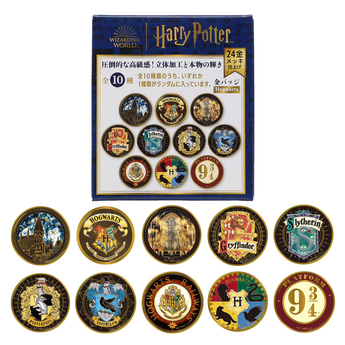 Set completo de pines dorados de Hogwarts