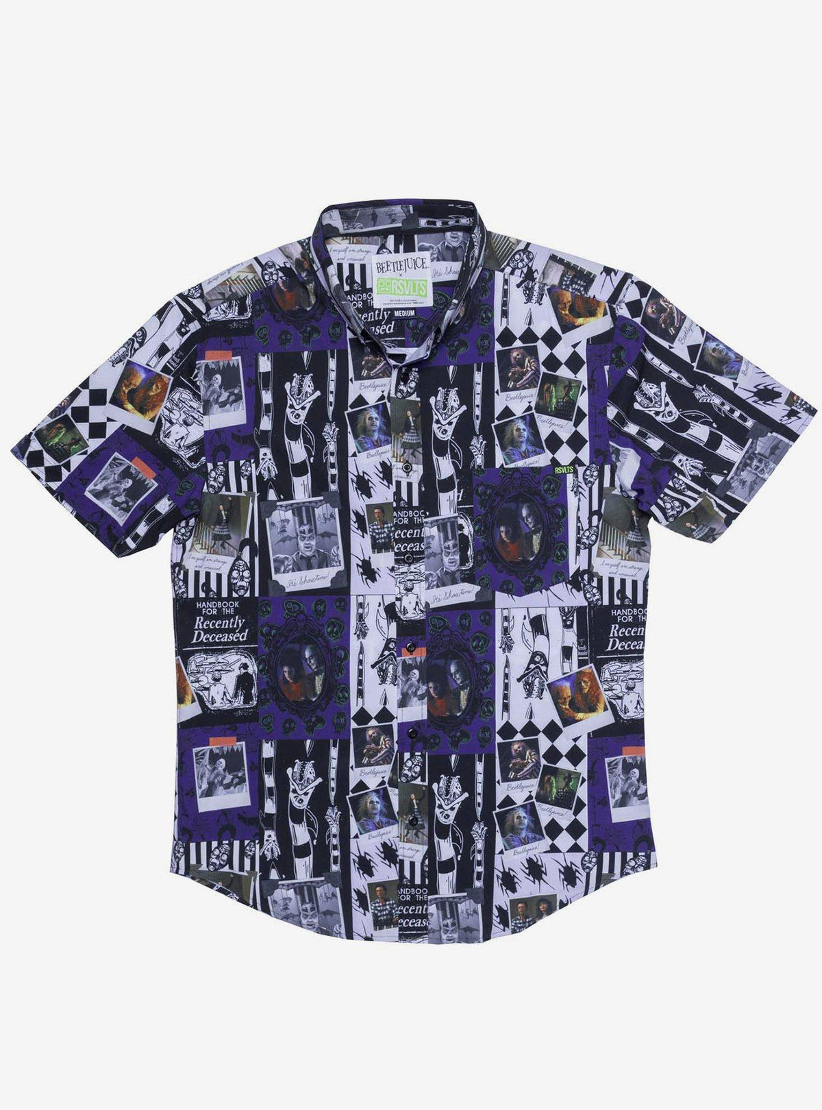 Camisa Beetlejuice estilo scrapbook de manga corta
