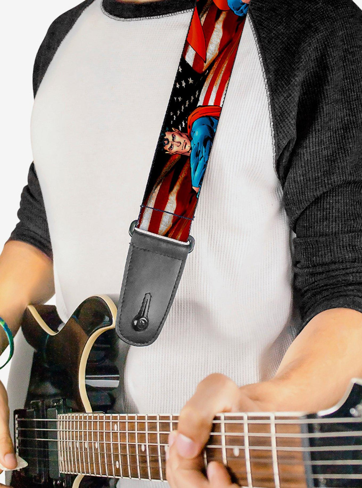 Correa de guitarra Superman con bandera de Estados Unidos