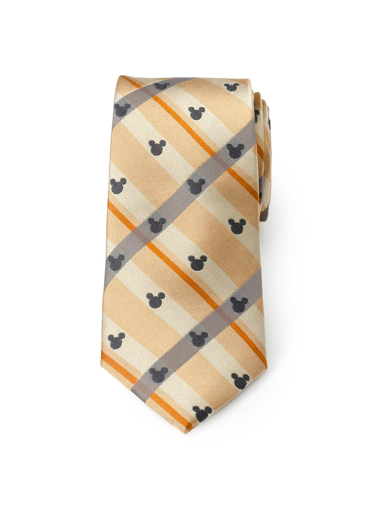 Corbata beige a cuadros con silueta de Mickey Mouse