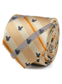 Corbata beige a cuadros con silueta de Mickey Mouse