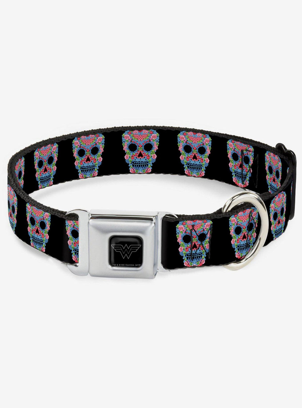 Collar Wonder Woman para perro con calavera floral