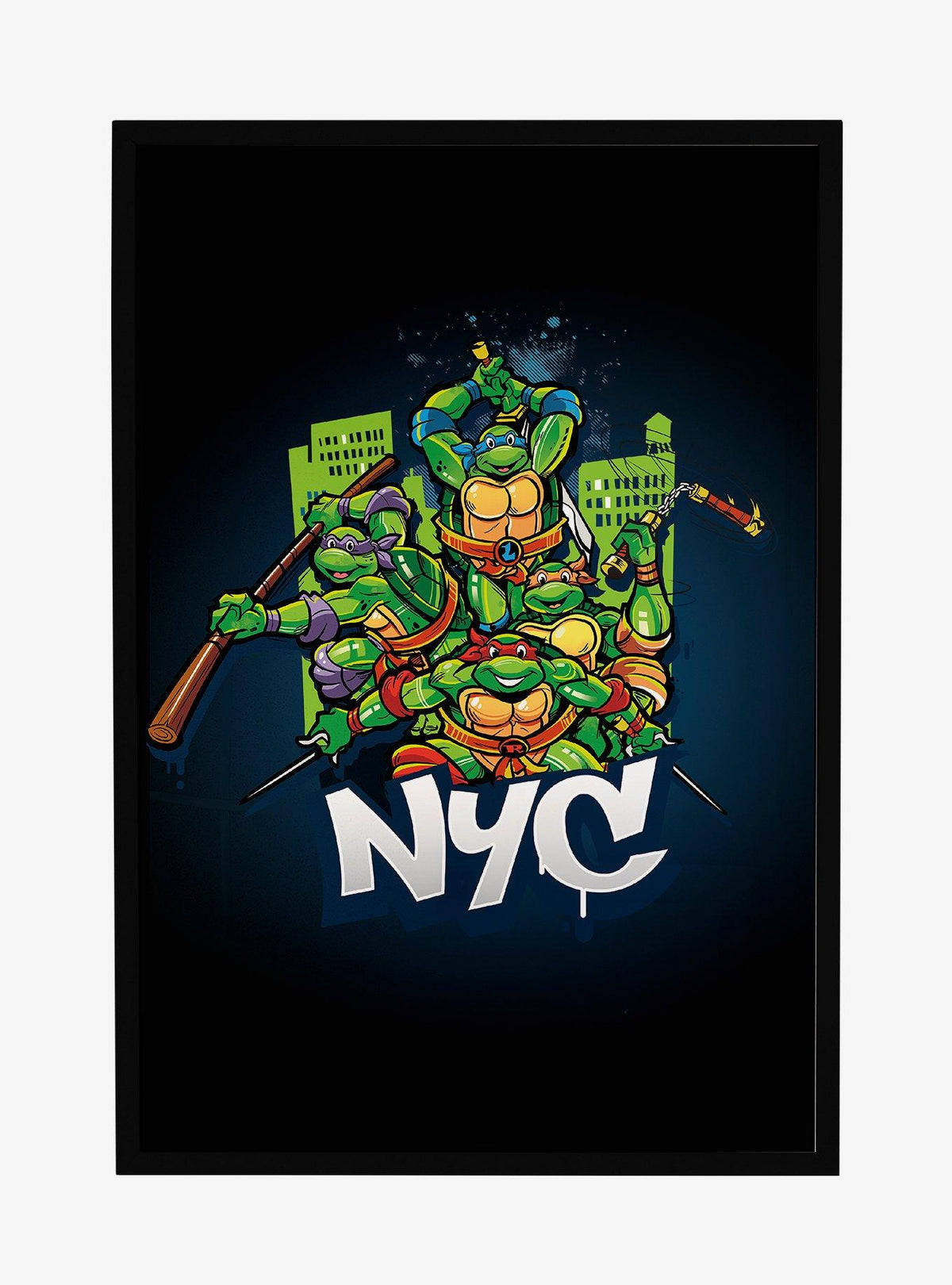 Póster enmarcado Teenage Mutant Ninja Turtles: acción en NYC