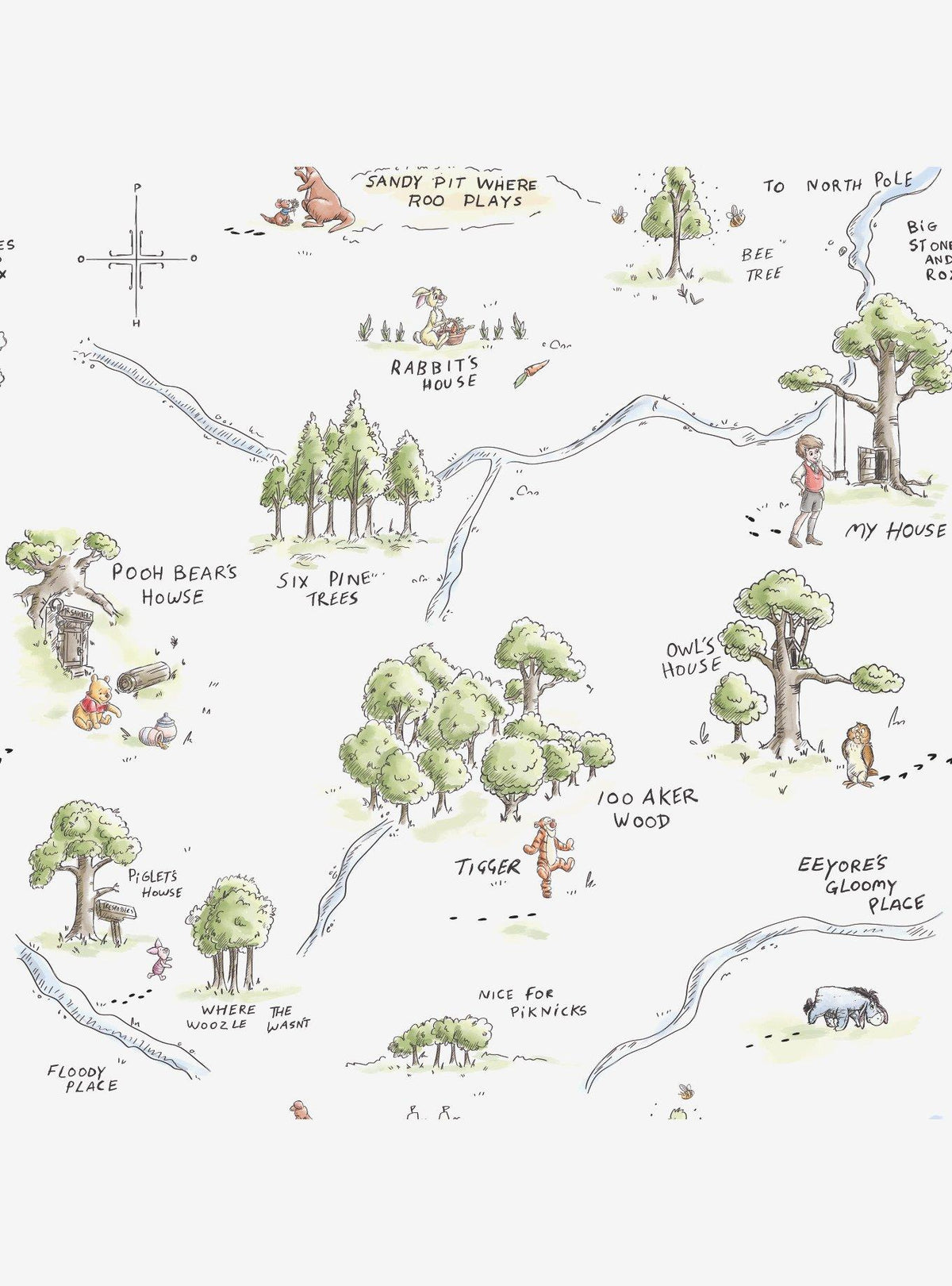 Papel mural autoadhesivo Winnie the Pooh: Bosque de los Cien Acres