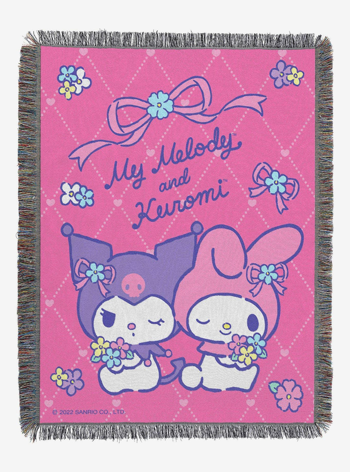 Manta tejida Kuromi y My Melody: Opposites Attract