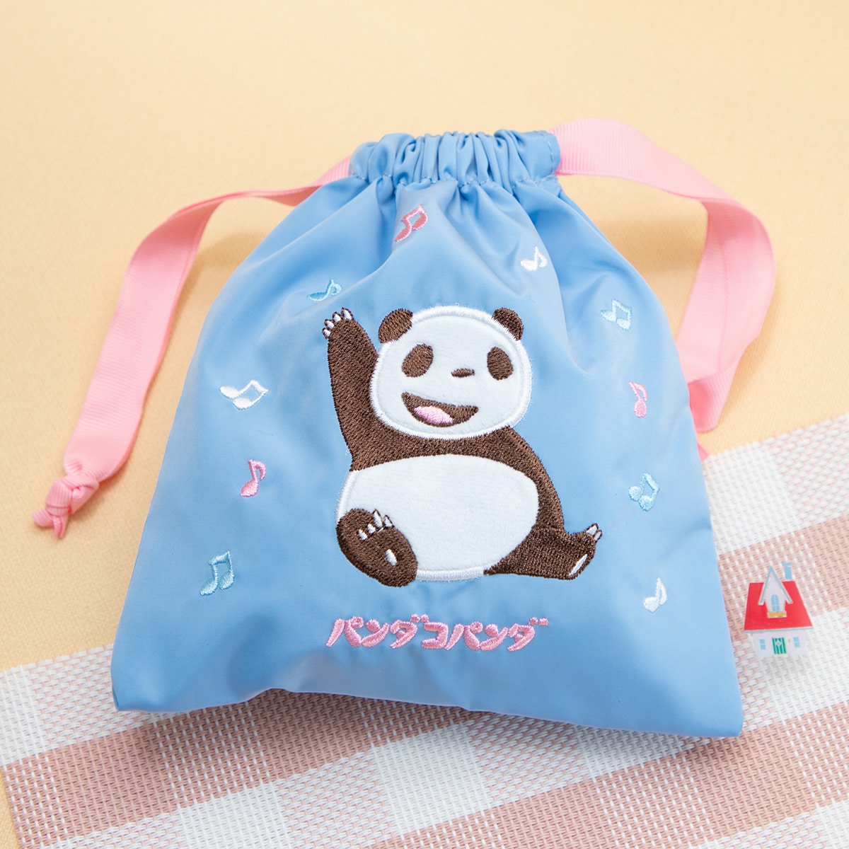Bolsa bordada con cordón ¡Panda! Go, Panda! (azul)