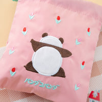 ¡Panda! Go, Panda! Bolsa bordada rosada con cordón